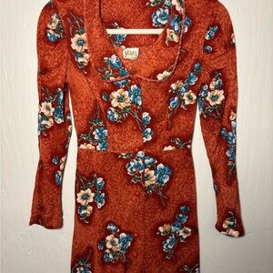Vintage Floral Dolly Mini Dress long Sleeve Front Button Down